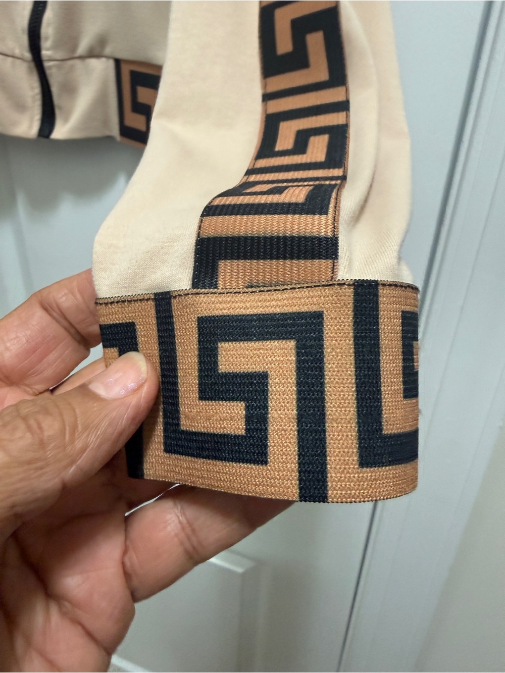 A cute Beige Jacket with Black-Brown Greca Trim - Picture 3 of 8
